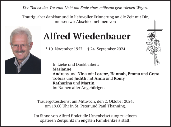 Traueranzeige von Alfred Wiedenbauer von merkurtz