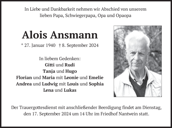 Traueranzeige von Alois Ansmann von merkurtz