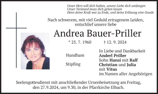 Traueranzeige von Andrea Bauer-Priller von merkurtz