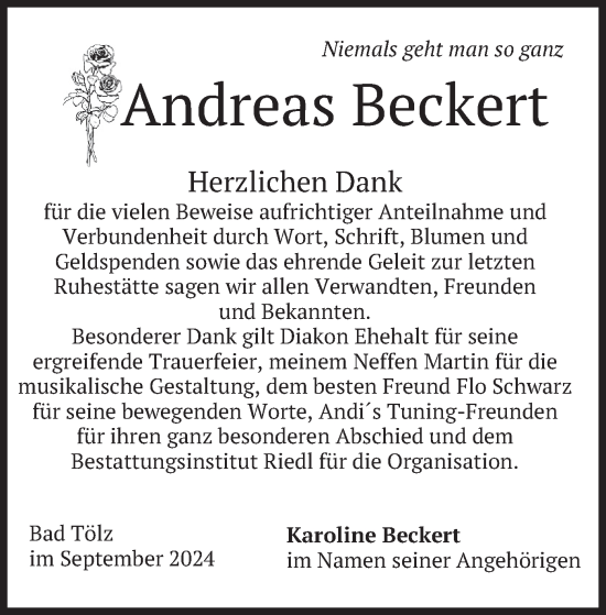 Traueranzeige von Andreas Beckert von merkurtz