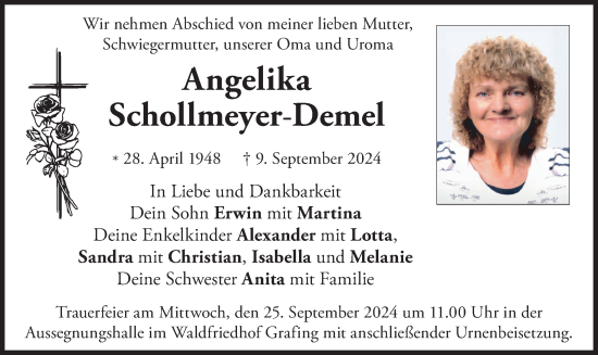 Traueranzeige von Angelika Schollmeyer-Demel von merkurtz