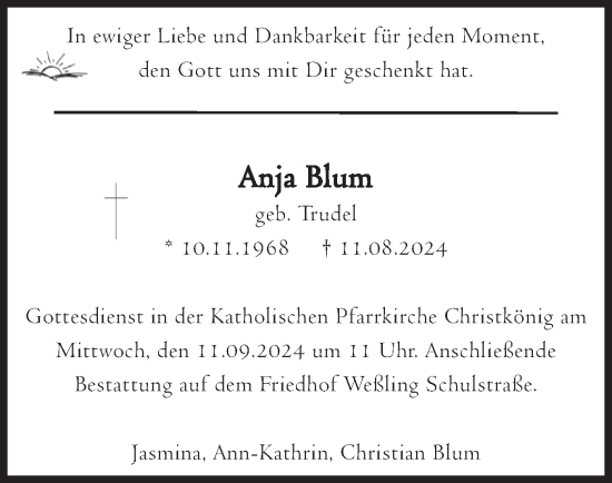 Traueranzeige von Anja Blum von merkurtz