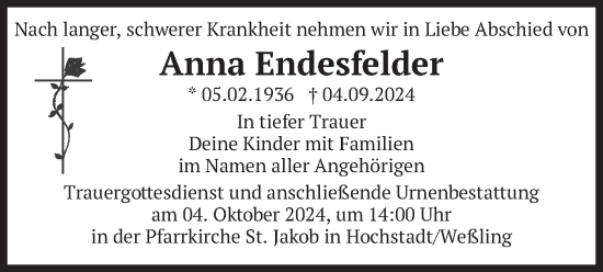 Traueranzeige von Anna Endesfelder von merkurtz