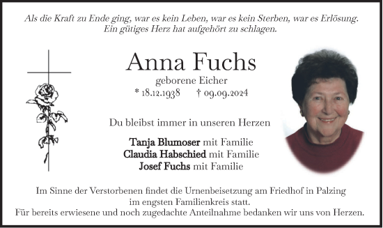 Traueranzeige von Anna Fuchs von merkurtz