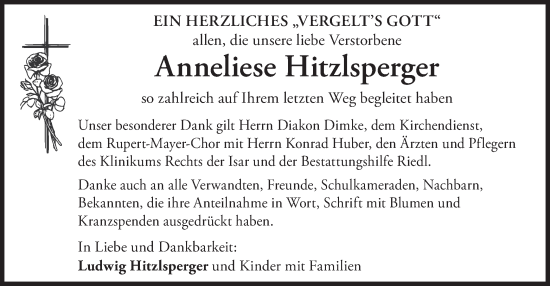 Traueranzeige von Anneliese Hitzlsperger von merkurtz