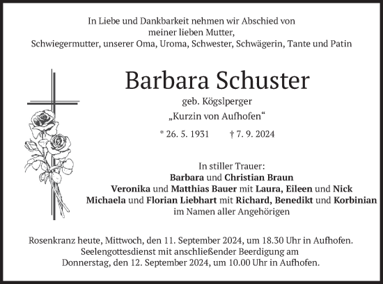 Traueranzeige von Barbara Schuster von merkurtz