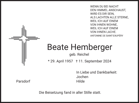 Traueranzeige von Beate Hemberger von merkurtz