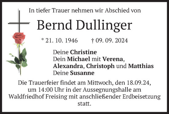 Traueranzeige von Bernd Dullinger von merkurtz