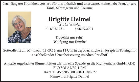 Traueranzeige von Brigitte Deimel von merkurtz