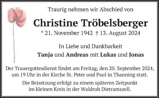 Traueranzeige von Christine Tröbelsberger von merkurtz