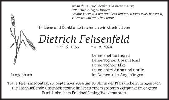 Traueranzeige von Dietrich Fehsenfeld von merkurtz