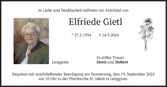 Traueranzeige von Elfriede Gietl von merkurtz