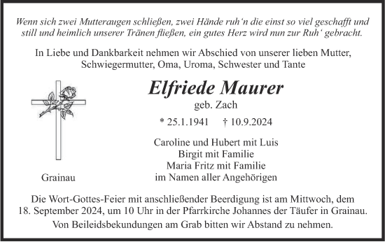 Traueranzeige von Elfriede Maurer von merkurtz