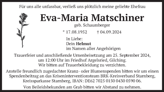 Traueranzeige von Eva-Maria Matschiner von merkurtz