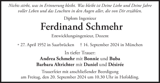 Traueranzeige von Ferdinand Schmehr von merkurtz