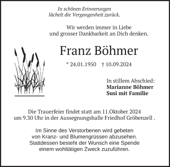 Traueranzeige von Franz Böhmer von merkurtz