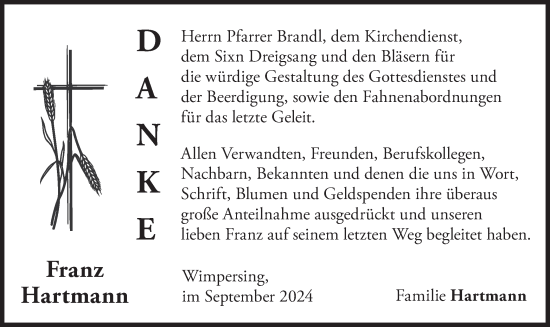 Traueranzeige von Franz Hartmann von merkurtz