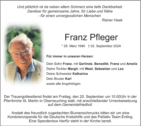 Traueranzeige von Franz Pfleger von merkurtz