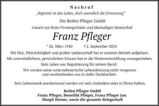 Traueranzeige von Franz Pfleger von merkurtz