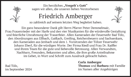 Traueranzeige von Friedrich Amberger von merkurtz