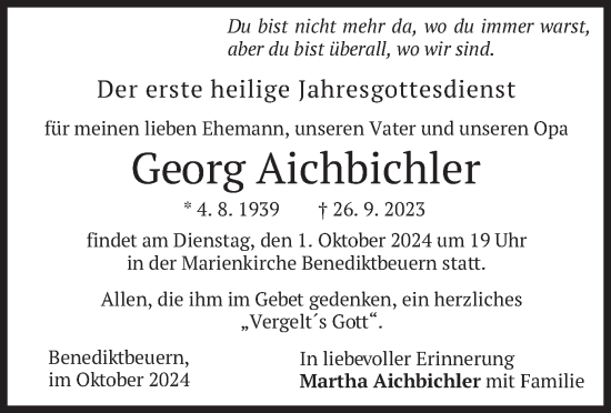 Traueranzeige von Georg Aichbichler von merkurtz