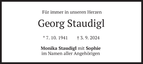 Traueranzeige von Georg Staudigl von merkurtz