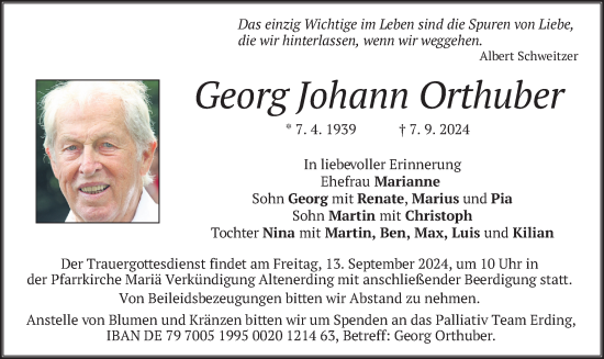 Traueranzeige von Georg Johann Orthuber von merkurtz