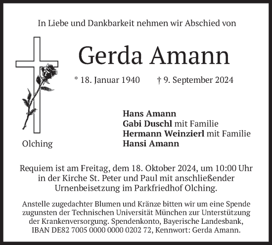 Traueranzeige von Gerda Amann von merkurtz