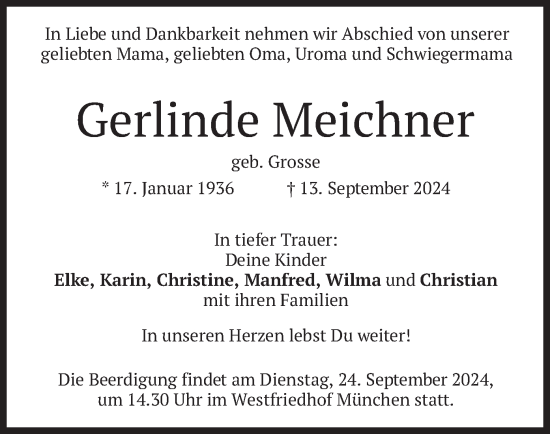 Traueranzeige von Gerlinde Meichner von merkurtz