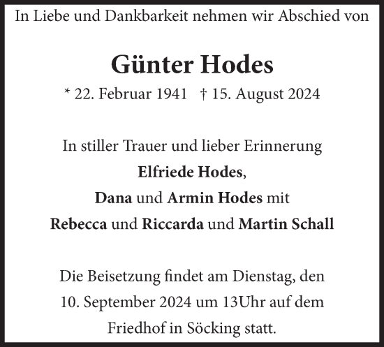 Traueranzeige von Günter Hodes von merkurtz
