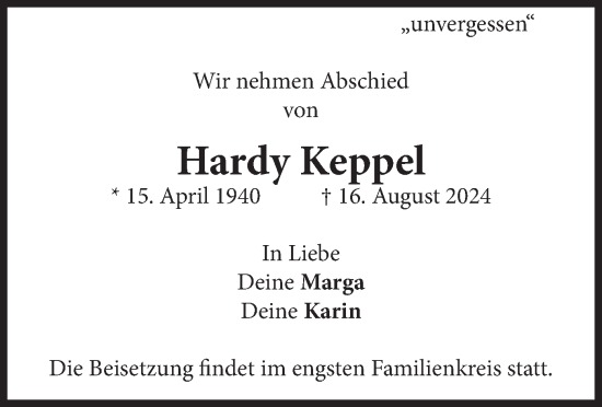 Traueranzeige von Hardy Keppel von merkurtz