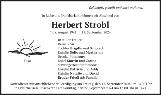 Traueranzeige von Herbert Strobl von merkurtz