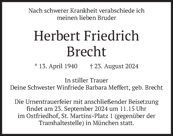 Traueranzeige von Herbert Friedrich Brecht von merkurtz