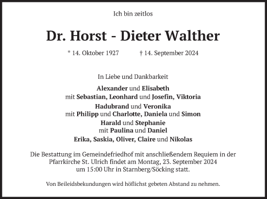 Traueranzeige von Horst-Dieter Walther von merkurtz