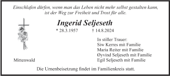 Traueranzeige von Ingerid Seljeseth von merkurtz