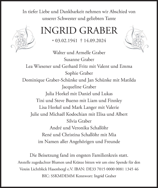 Traueranzeige von Ingrid Graber von merkurtz