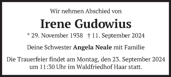 Traueranzeige von Irene Gudowius von merkurtz