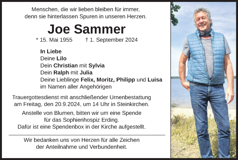  Traueranzeige für Joe Sammer vom 13.09.2024 aus merkurtz