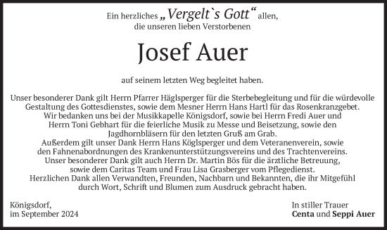 Traueranzeige von Josef Auer von merkurtz