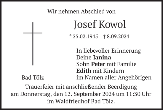 Traueranzeige von Josef Kowol von merkurtz