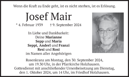 Traueranzeige von Josef Mair von merkurtz