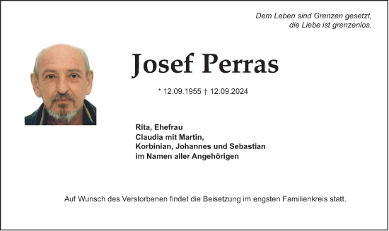 Traueranzeige von Josef Perras von merkurtz