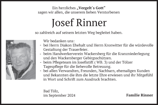 Traueranzeige von Josef Rinner von merkurtz