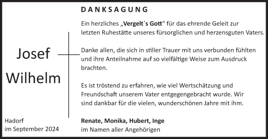 Traueranzeige von Josef Wilhelm von merkurtz