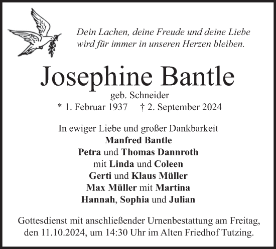 Traueranzeige von Josephine Bantle von merkurtz