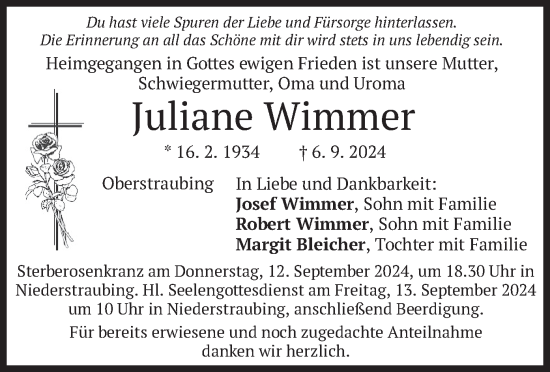 Traueranzeige von Juliane Wimmer von merkurtz