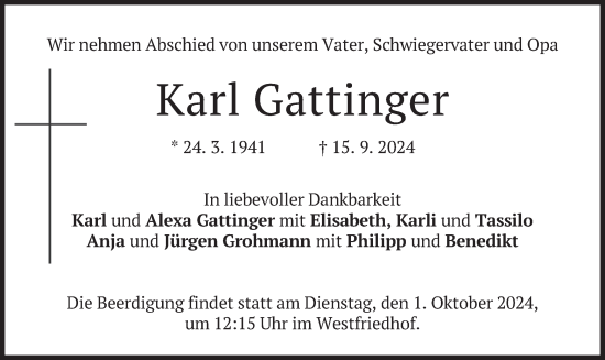 Traueranzeige von Karl Gattinger von merkurtz