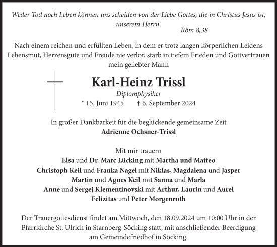 Traueranzeige von Karl-Heinz Trissl von merkurtz