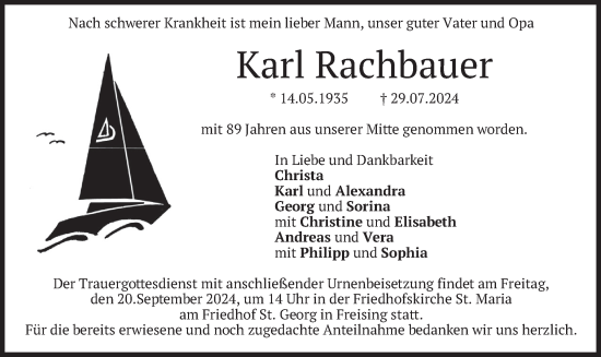 Traueranzeige von Karl Rachbauer von merkurtz