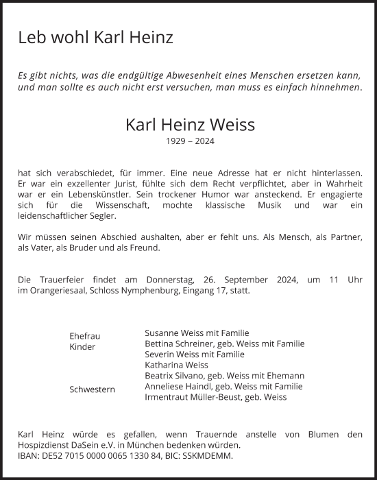 Traueranzeige von Karl Heinz Weiss von merkurtz